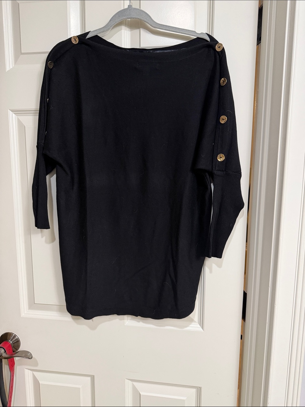 Cable & Gauge Black Off-the-Shoulder Button-Detail Sweater